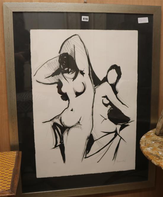 An Italian limited edition print of two nudes, 38/100, 70 x 51cm